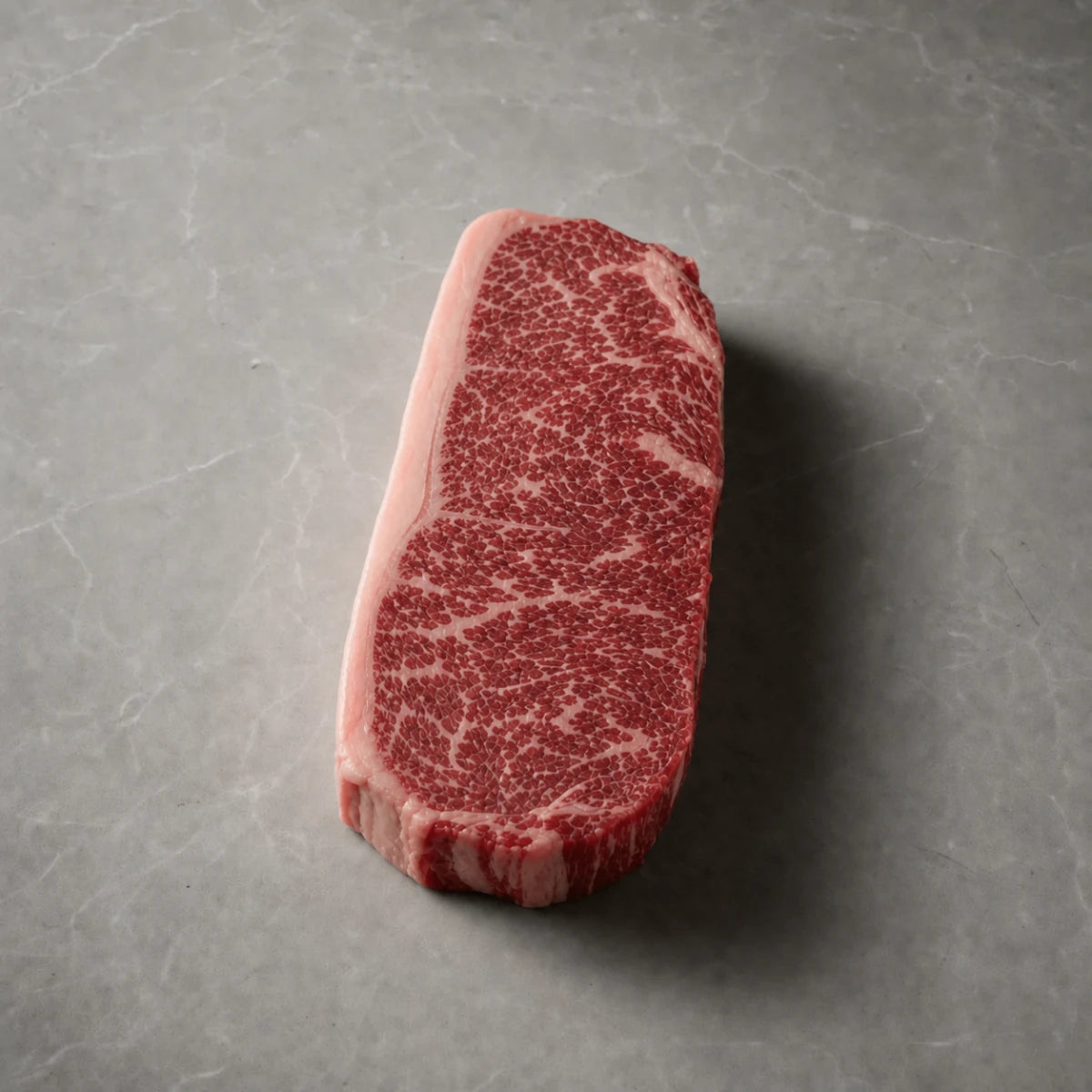 New York Strip steak showing BMS 6-7 marbling