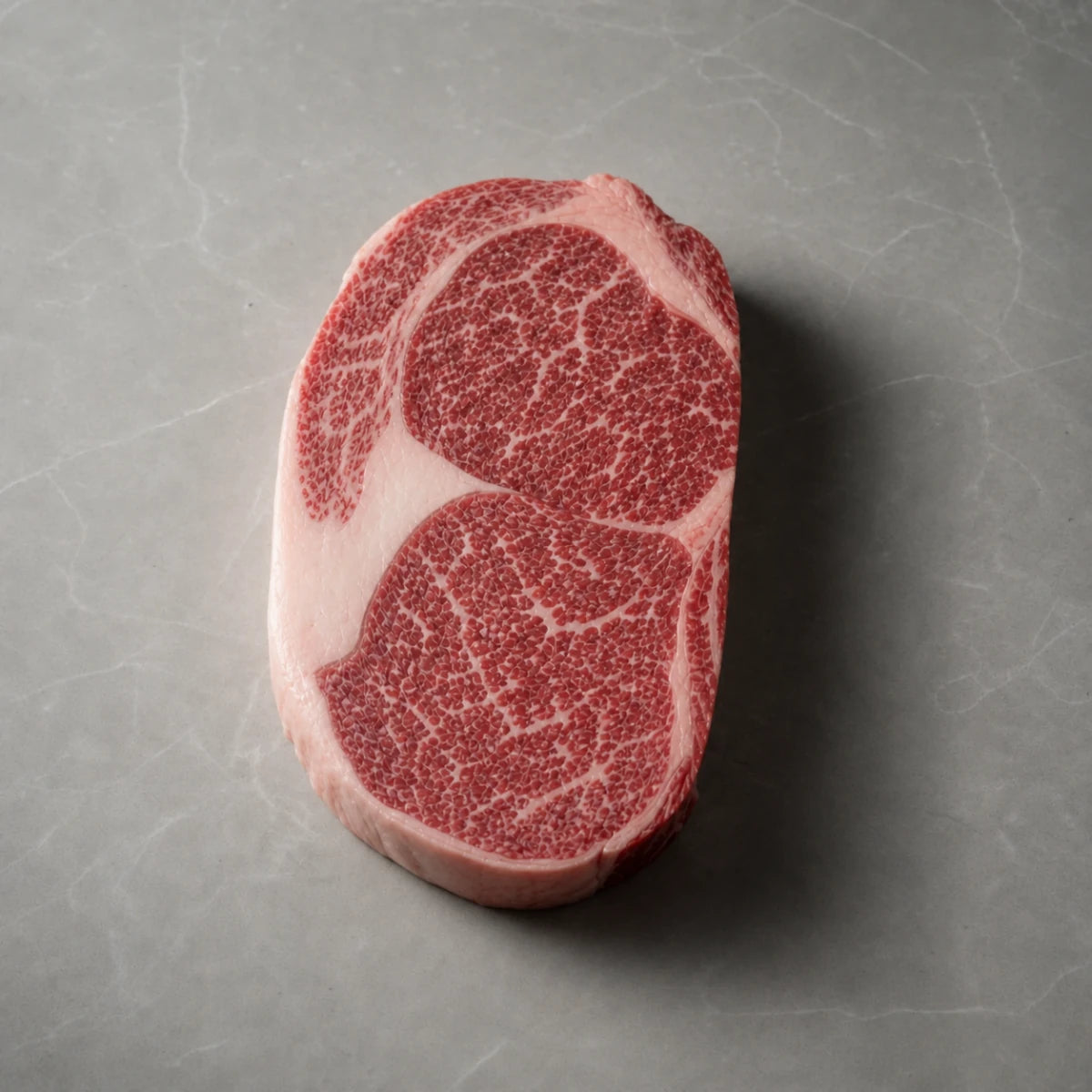 Ribeye steak showing BMS 6-7 marbling